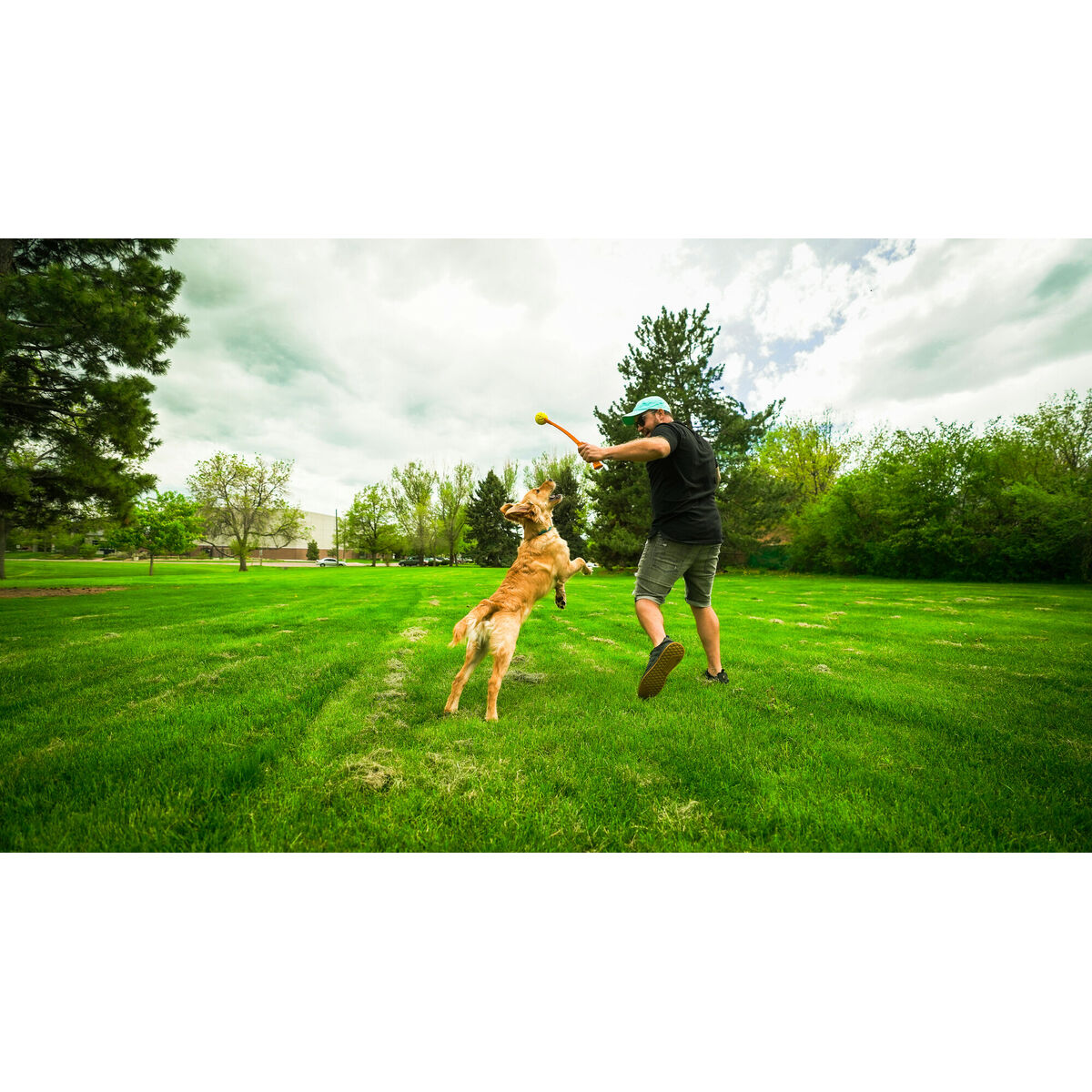 Ball Launcher for Dogs Hunter Yellow Orange Rubber Ball