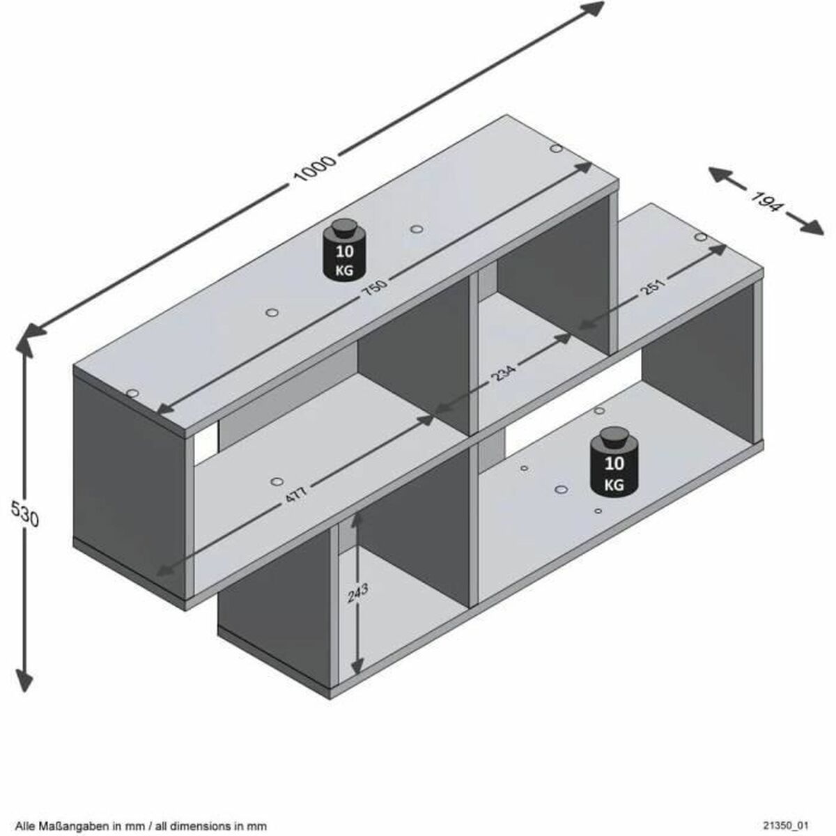 Shelve FMD Anthracite 100 x 53 x 19,5 cm