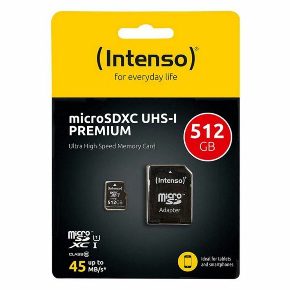 Micro SD Memory Card with Adaptor INTENSO 3423493 512 GB 45 MB/s 512 GB Micro SD Memory Card with Adaptor INTENSO 3423493 512 GB 45 MB/s 512 GB