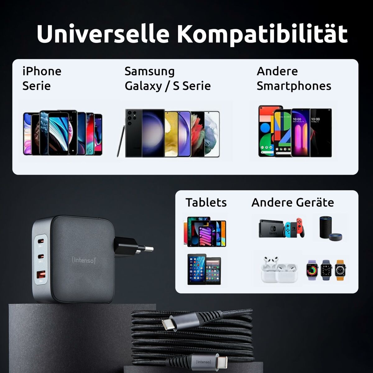 Wall Charger INTENSO GaN W100ACC Black 100 W