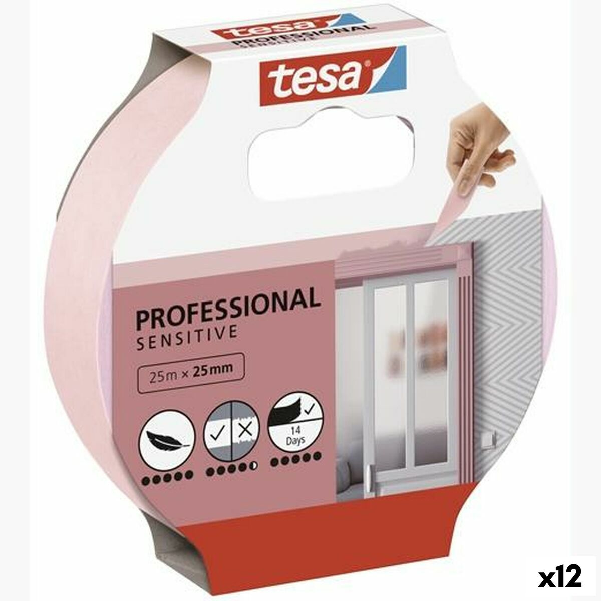 Adhesive Tape TESA Professional Sensitive Male Painter Pink 12 Units 25 mm x 50 m Adhesive Tape TESA Professional Sensitive Male Painter Pink 12 Units 25 mm x 50 m