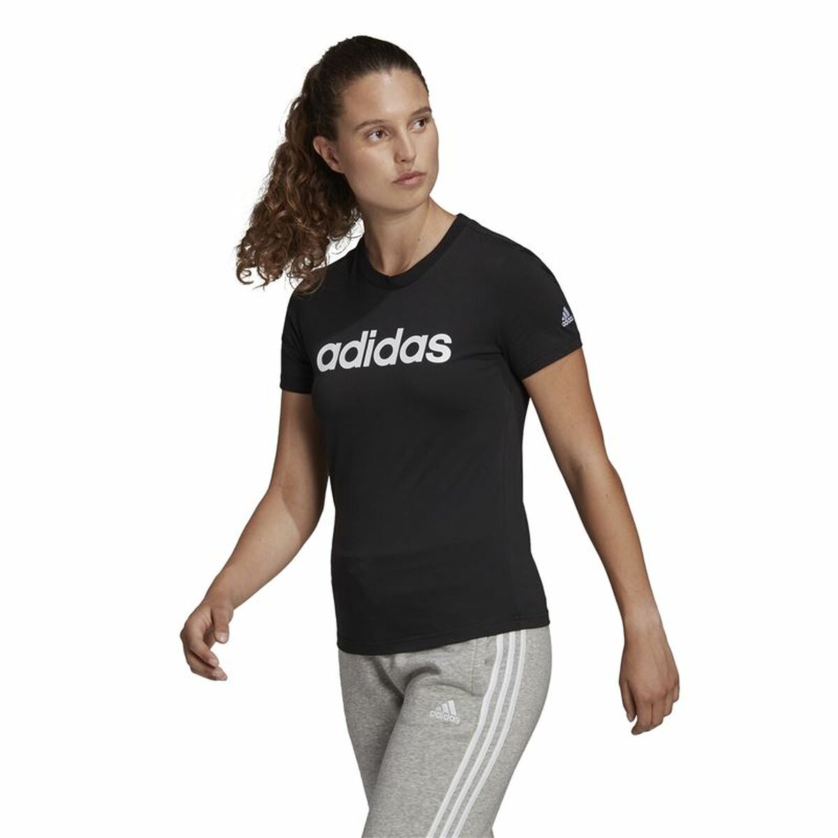 Womens Short Sleeve T-Shirt Adidas Lin T Black (XS)