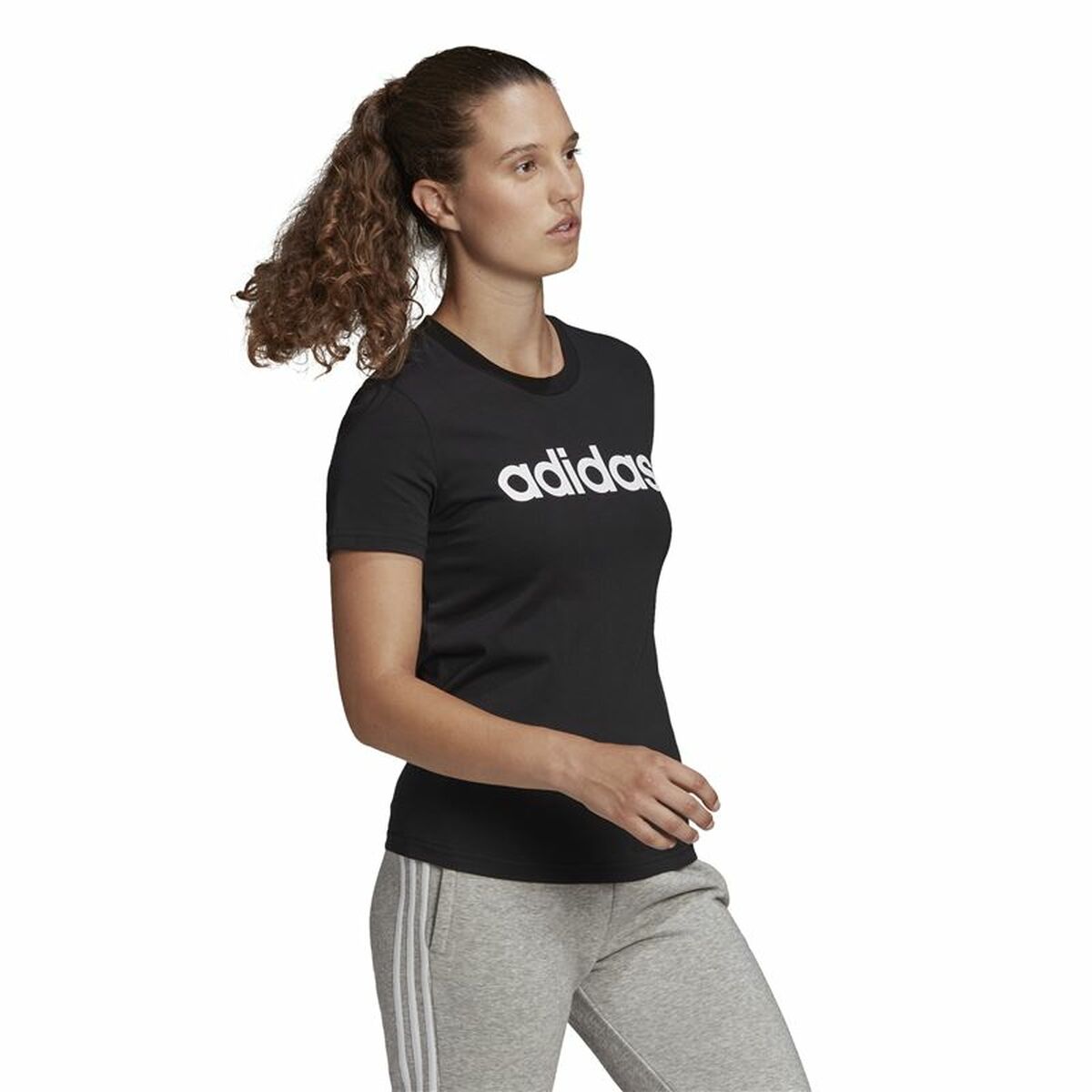 Womens Short Sleeve T-Shirt Adidas Lin T Black (XS)