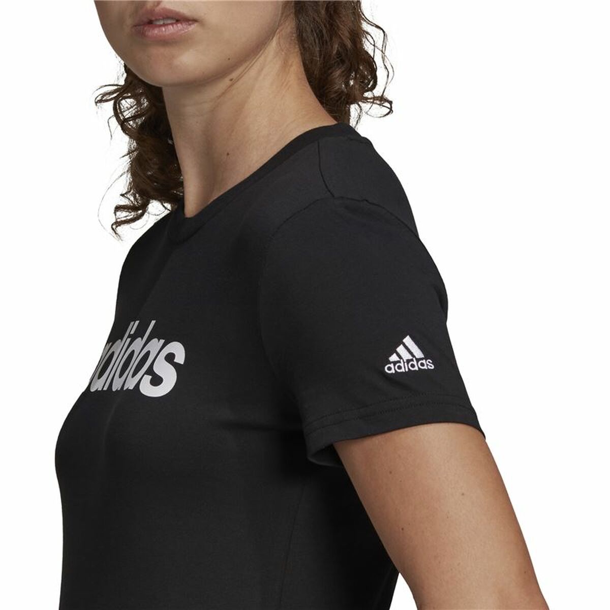 Womens Short Sleeve T-Shirt Adidas Lin T Black (XS)