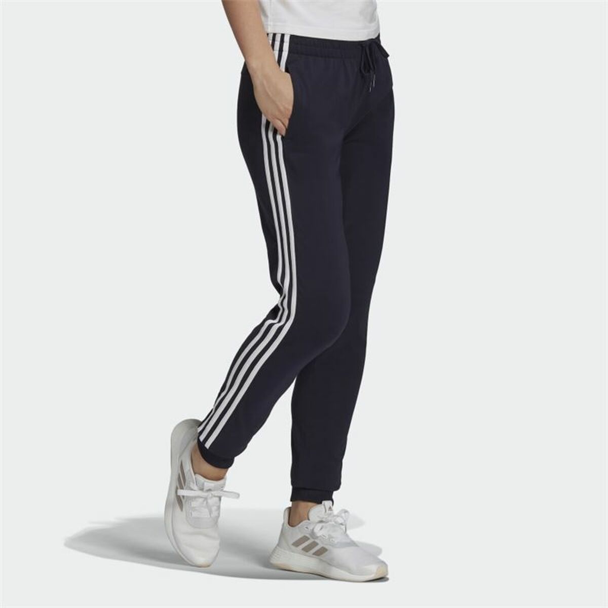 Long Sports Trousers Adidas Essentials 3 Bandas W Navy Blue Lady