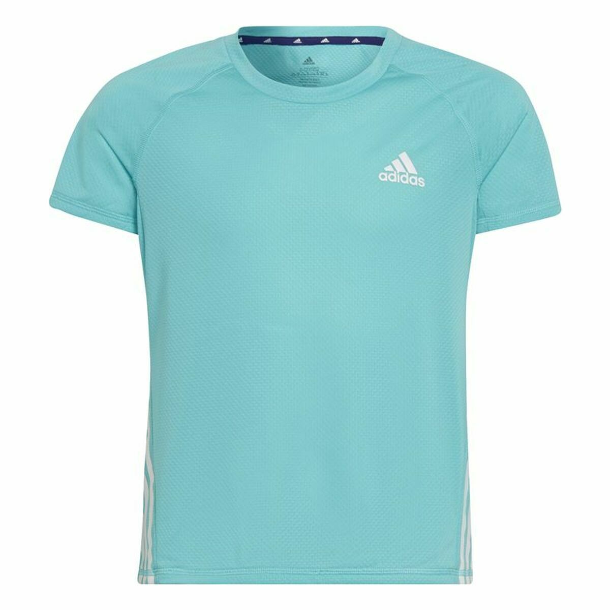 Child’s Short Sleeve T-Shirt Adidas Aeroready Three Stripes Aquamarine
