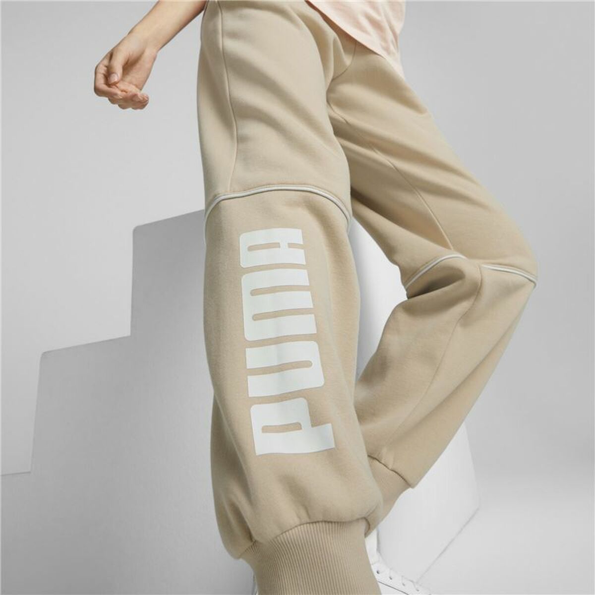 Adult’s Tracksuit Bottoms Puma Colorblock  Beige Lady