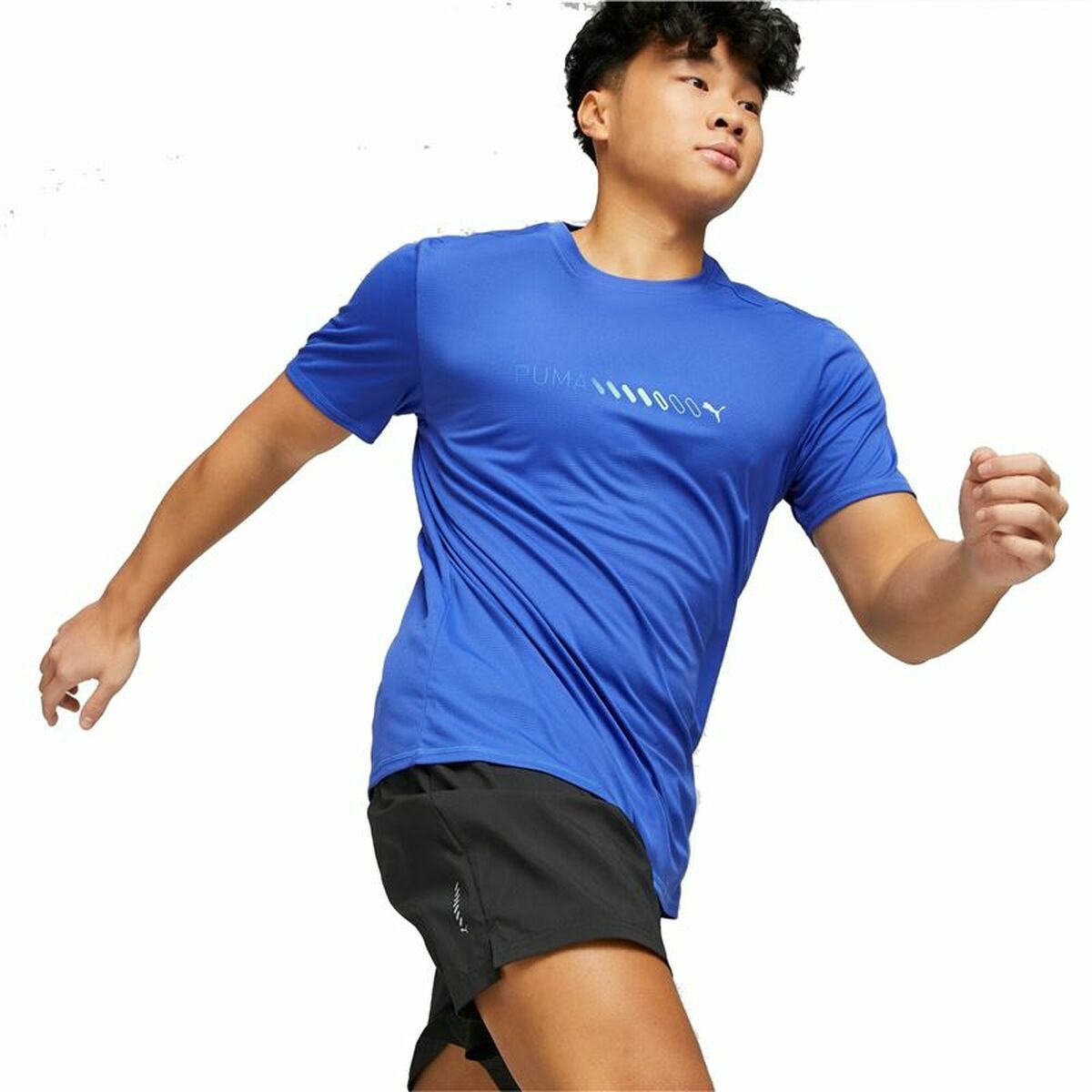 Mens Short Sleeve T-Shirt Puma Run Favorite Logo Blue