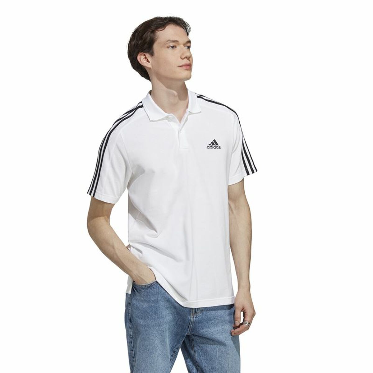 Mens Short Sleeve Polo Shirt Adidas Essentials White XL