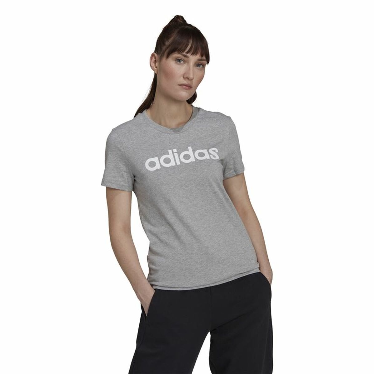 Womens Short Sleeve T-Shirt Adidas Essentials Logo Mujer Light grey (L)