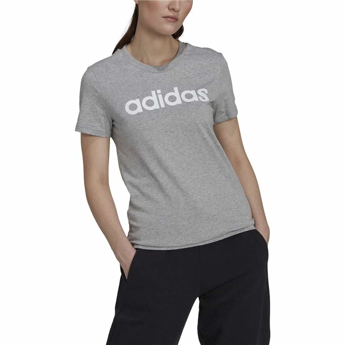 Womens Short Sleeve T-Shirt Adidas Essentials Logo Mujer Light grey (L)