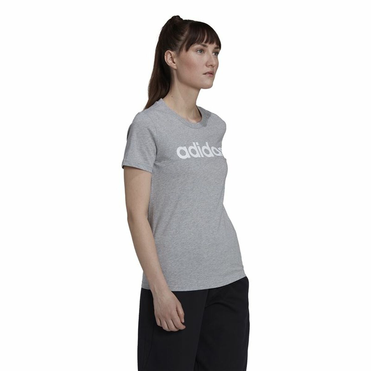 Womens Short Sleeve T-Shirt Adidas Essentials Logo Mujer Light grey (L)