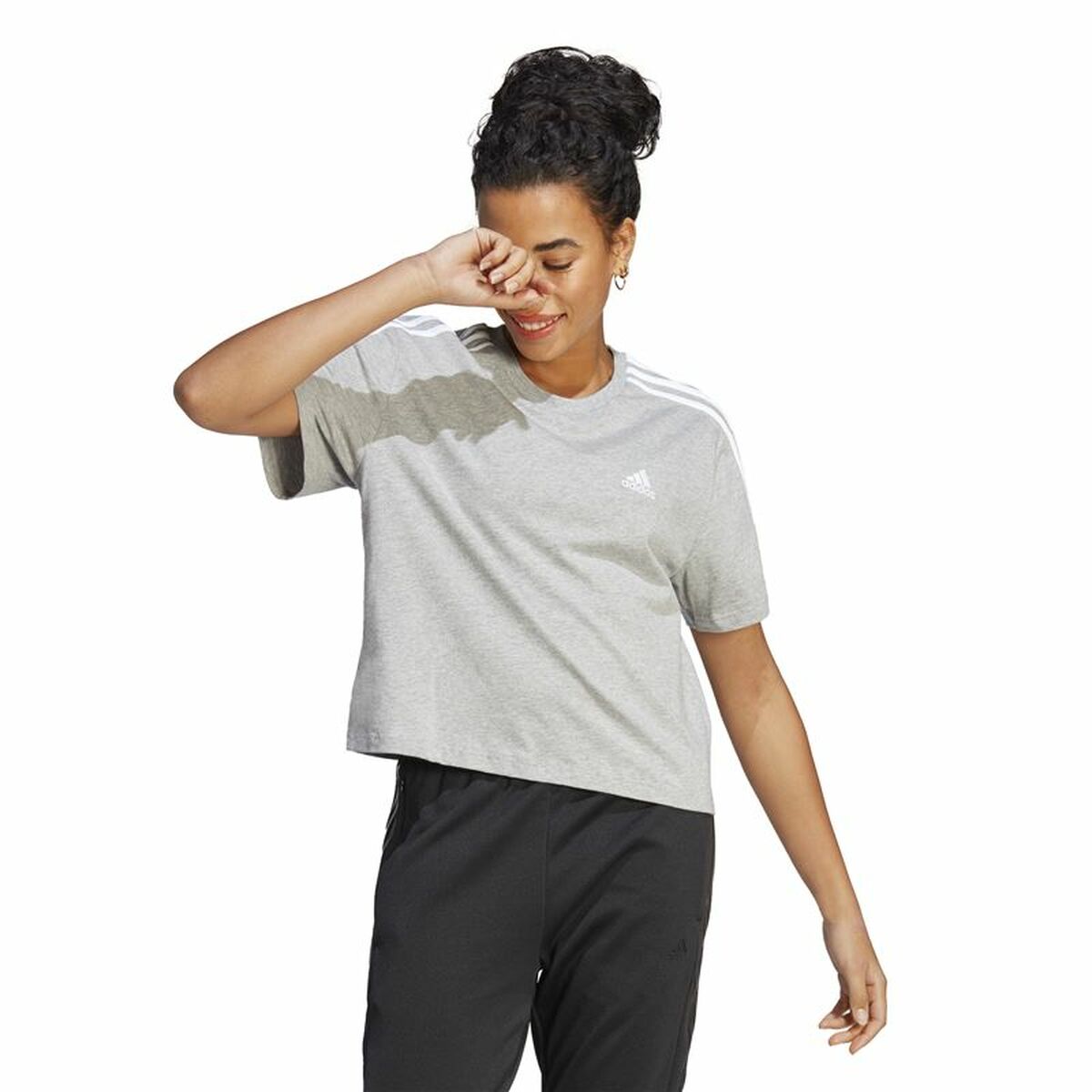 Womens Short Sleeve T-Shirt Adidas 3S Cropped Top Light grey (XS)