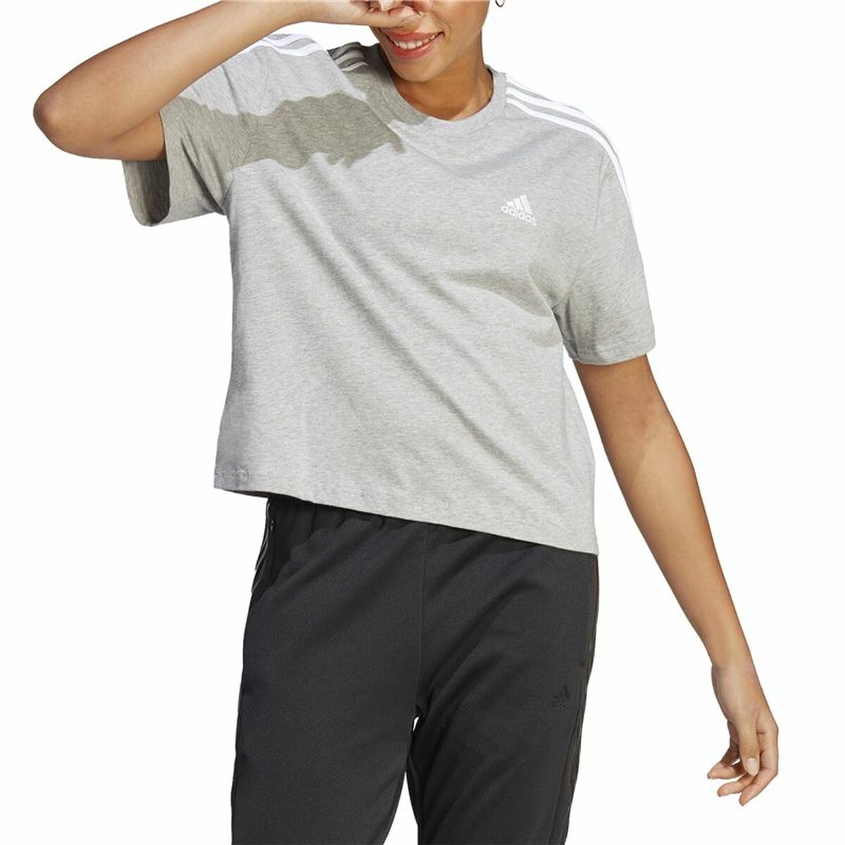 Womens Short Sleeve T-Shirt Adidas 3S Cropped Top Light grey (XS)