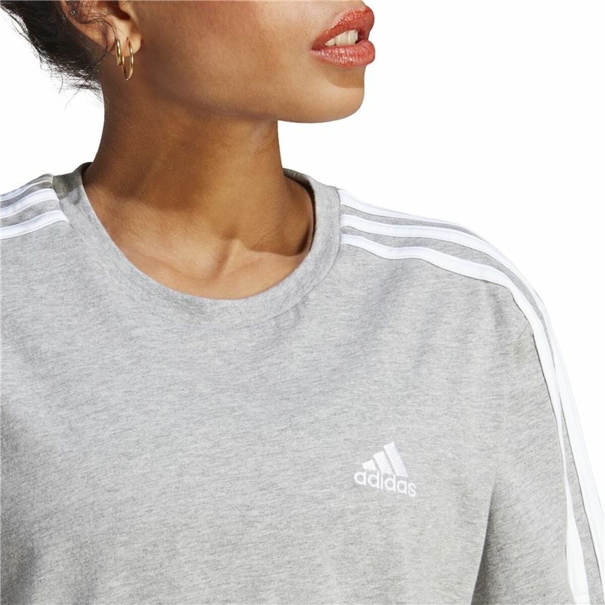 Womens Short Sleeve T-Shirt Adidas 3S Cropped Top Light grey (XS)