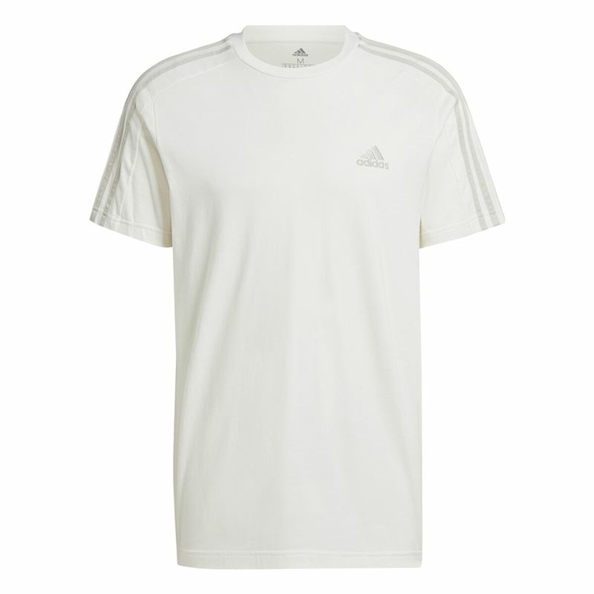 Mens Short Sleeve T-Shirt Adidas Essentials 3 Bandas White L