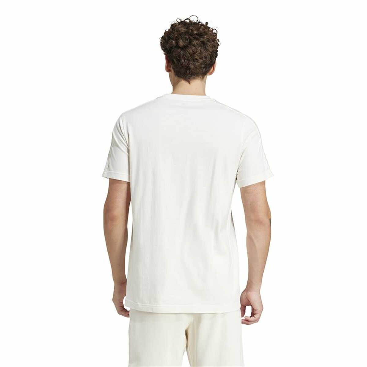 Mens Short Sleeve T-Shirt Adidas Essentials 3 Bandas White L