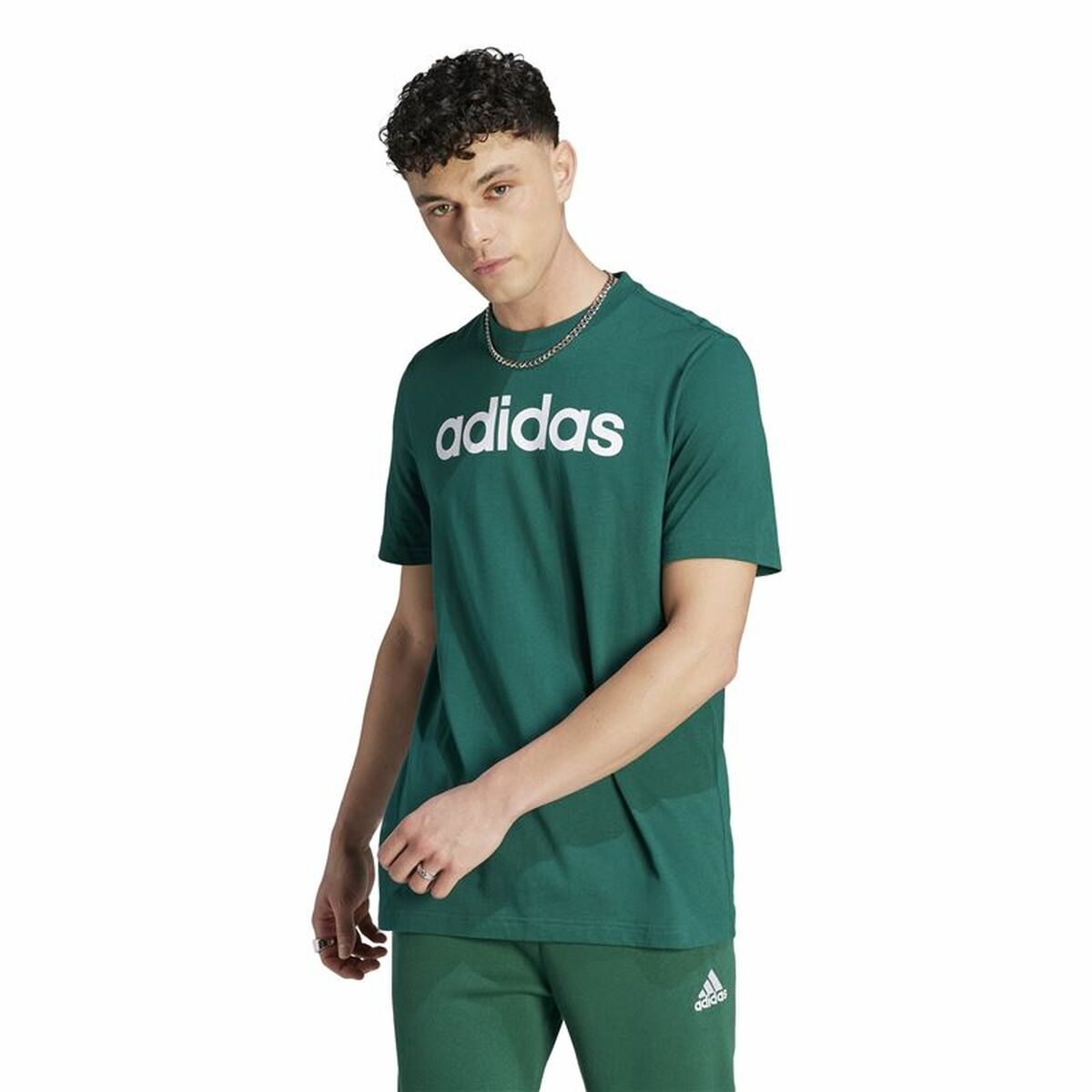 Mens Short Sleeve T-Shirt Adidas Linear Sj Olive S