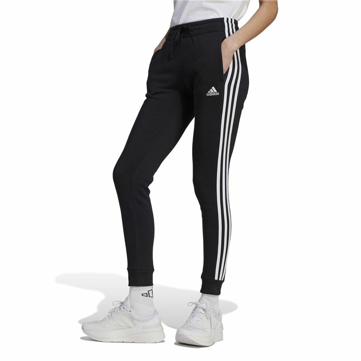 Long Sports Trousers Adidas 3S Fl C Pt Black Lady