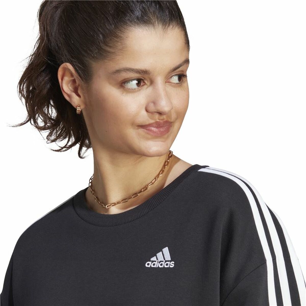 Womens Sweatshirt without Hood Adidas 3S Fl Os Swt Black L/XL