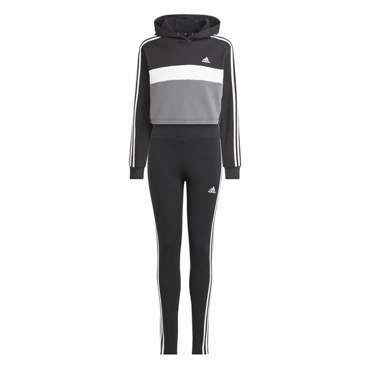 Women’s Tracksuit Adidas Tiberio 3- Stripes Colorblock Black Grey Women’s Tracksuit Adidas Tiberio 3- Stripes Colorblock Black Grey