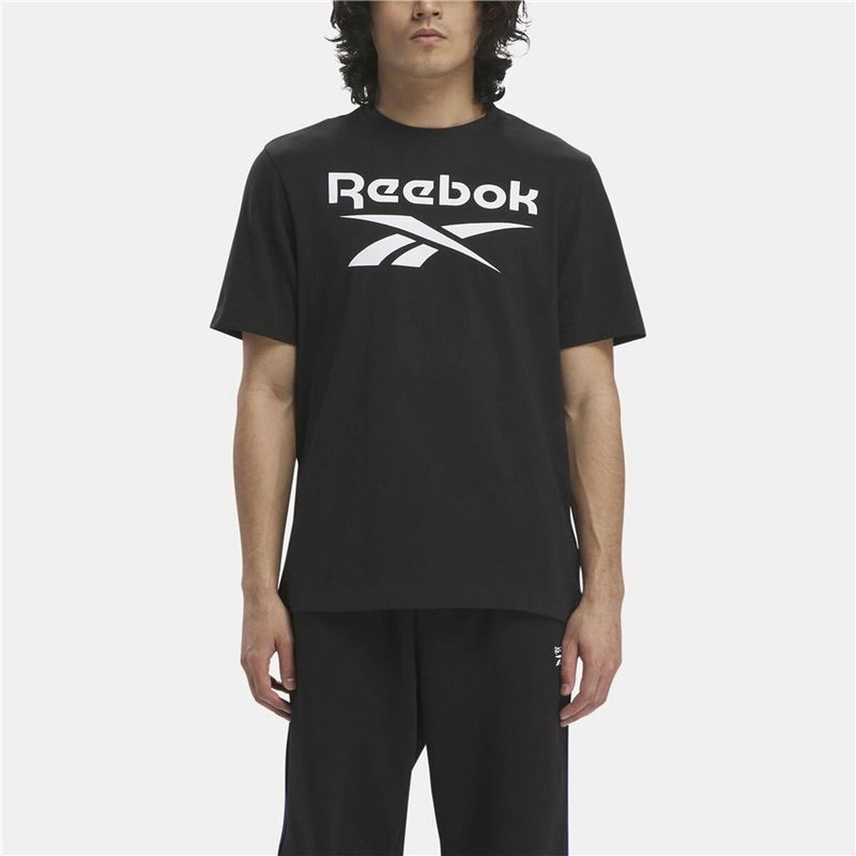 Mens Short Sleeve T-Shirt Reebok Identity Big Stacked Logo Black S