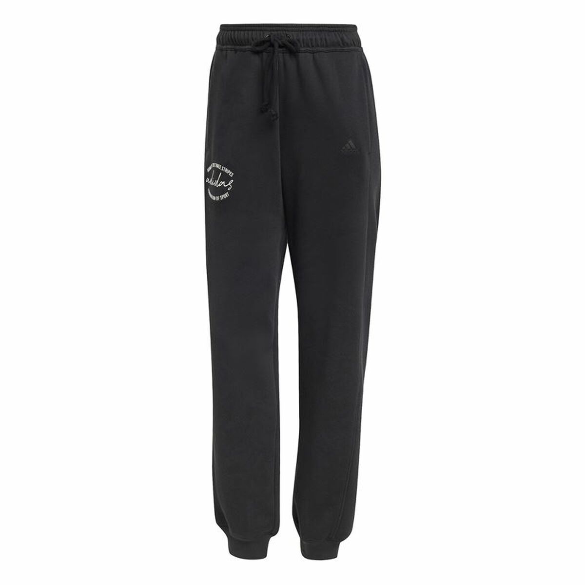 Long Sports Trousers Adidas Signature Graphic Print Fleece Loose Black Lady Long Sports Trousers Adidas Signature Graphic Print Fleece Loose Black Lady