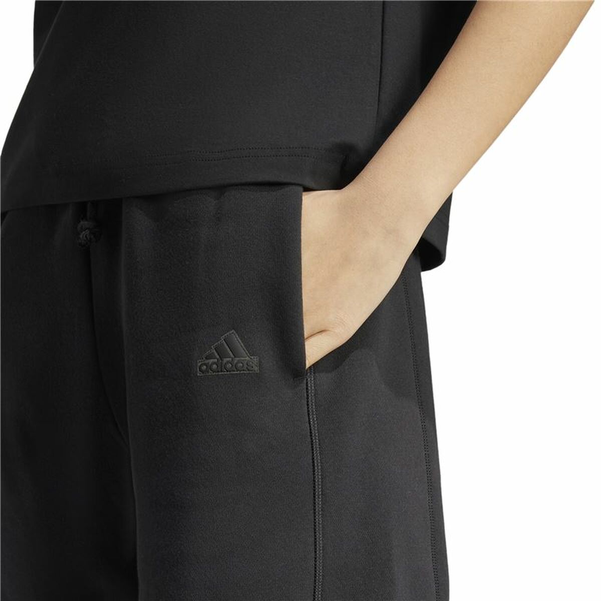 Long Sports Trousers Adidas Signature Graphic Print Fleece Loose Black Lady