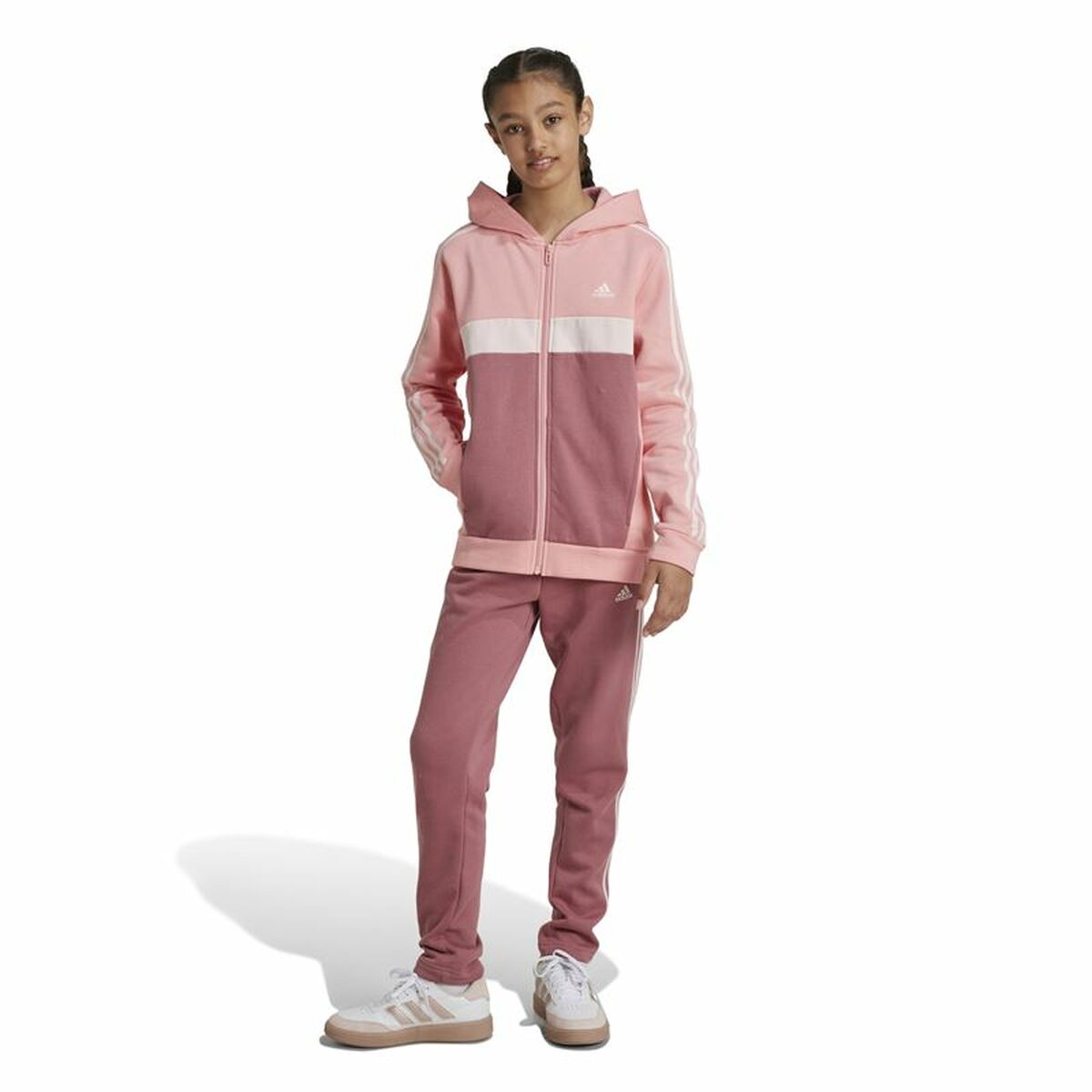 Childrens Tracksuit Adidas Tiberio 3-Stripes Colorblock Fleece Pink