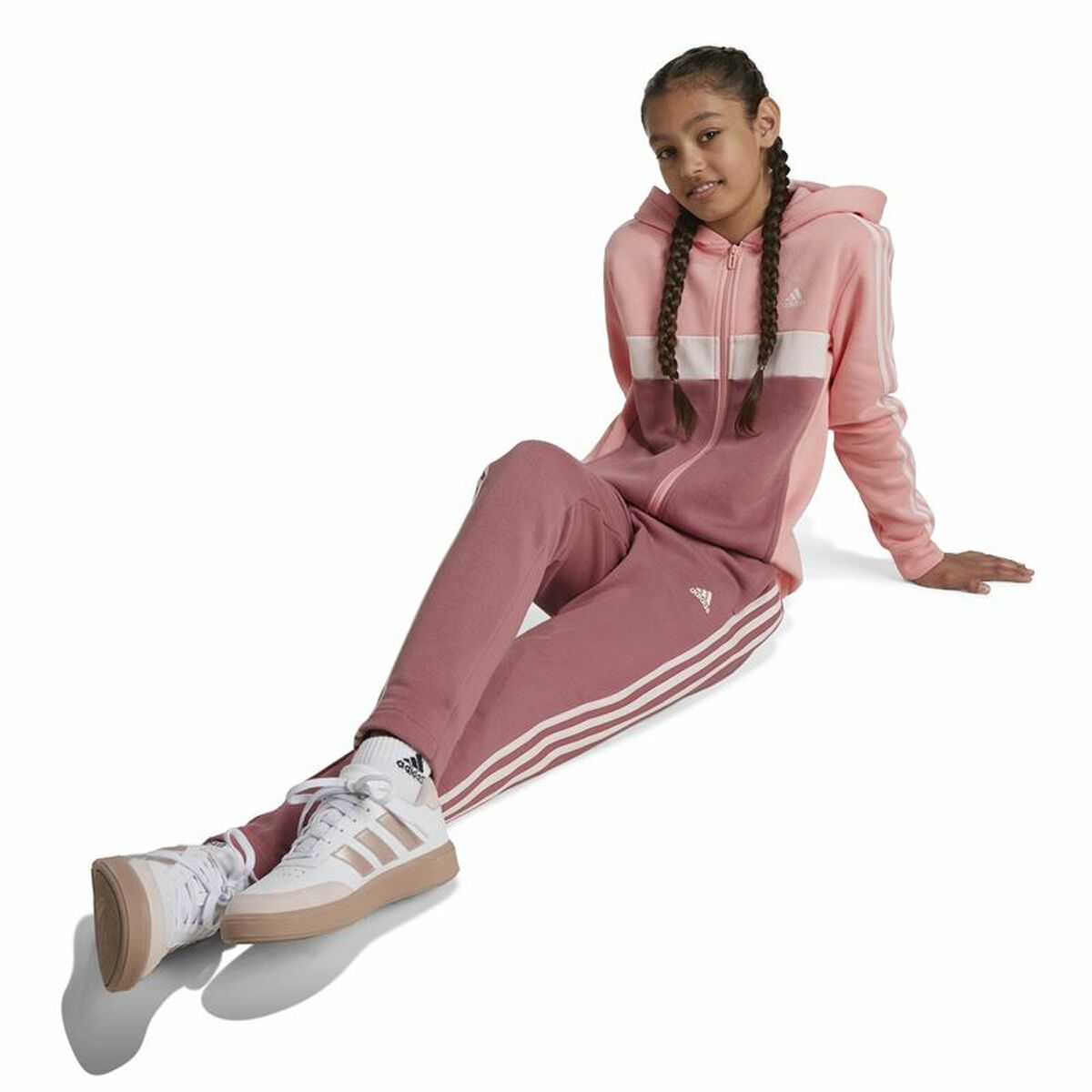 Childrens Tracksuit Adidas Tiberio 3-Stripes Colorblock Fleece Pink