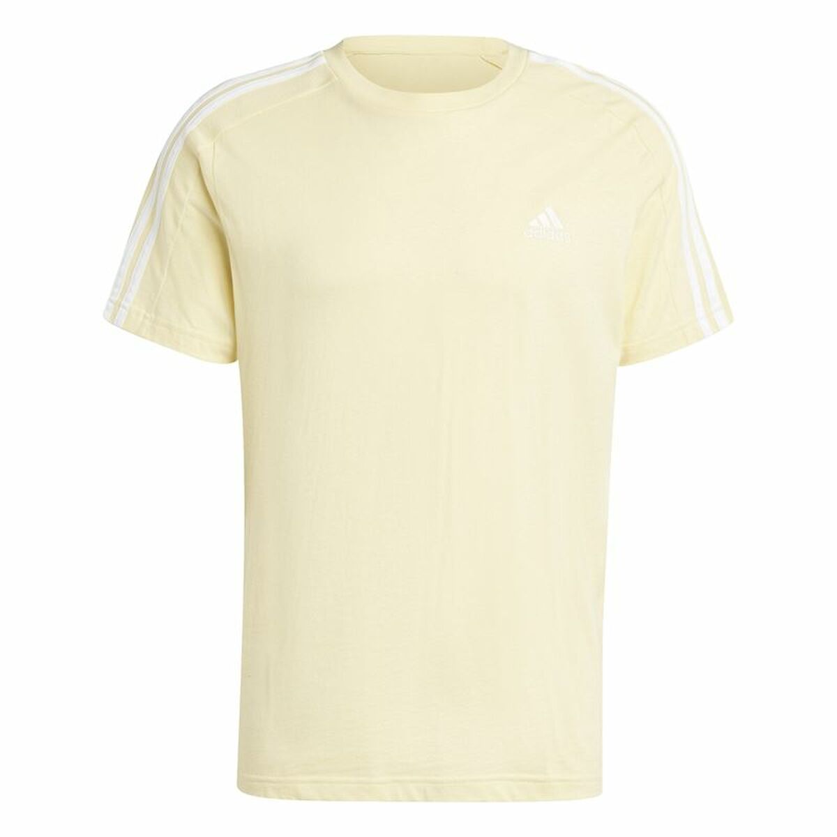 Menâs Short Sleeve T-Shirt Adidas Essentials Single Jersey 3-Stripes Yellow Menâs Short Sleeve T-Shirt Adidas Essentials Single Jersey 3-Stripes Yellow