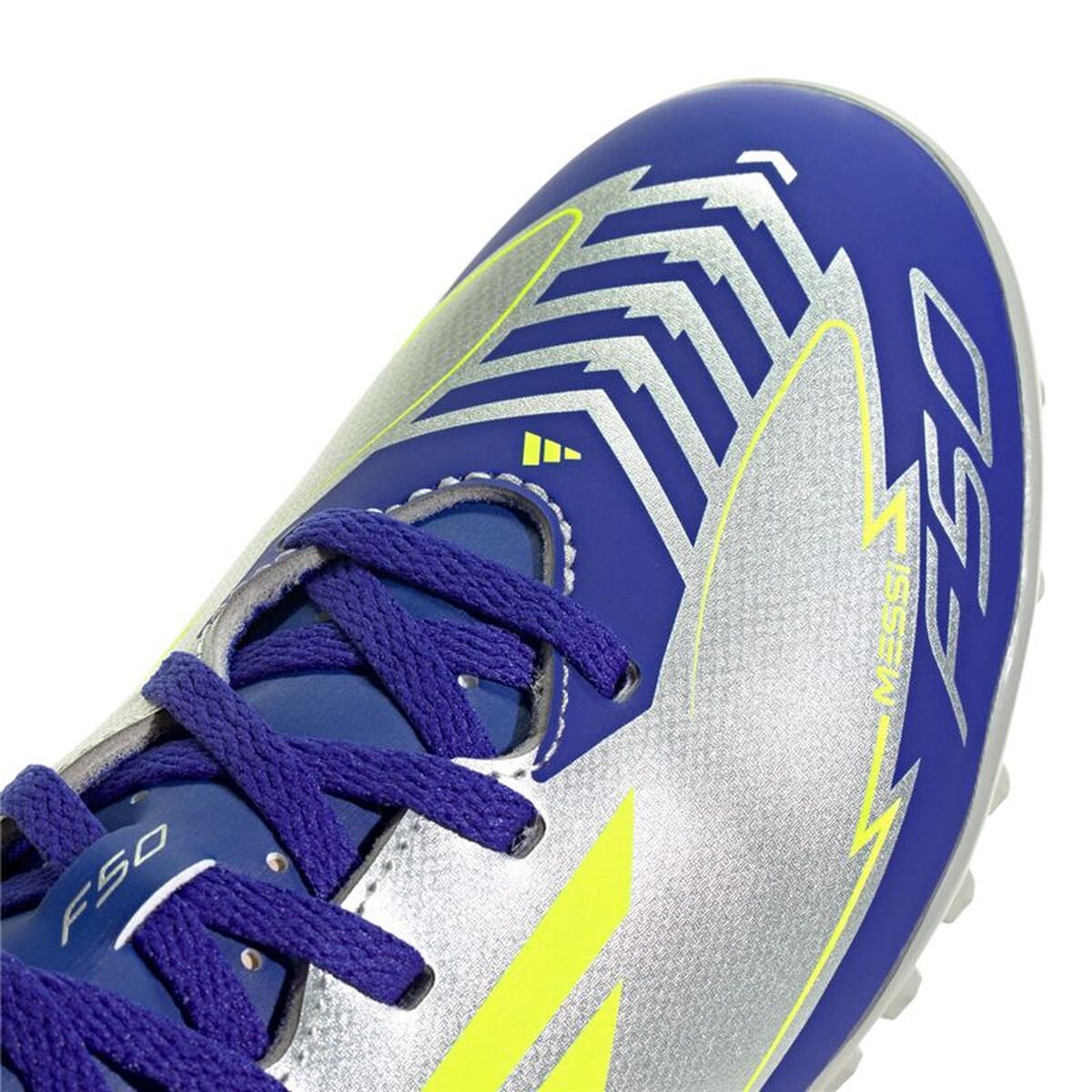 Childrens Football Boots Adidas F50 Club TF Messi Silver