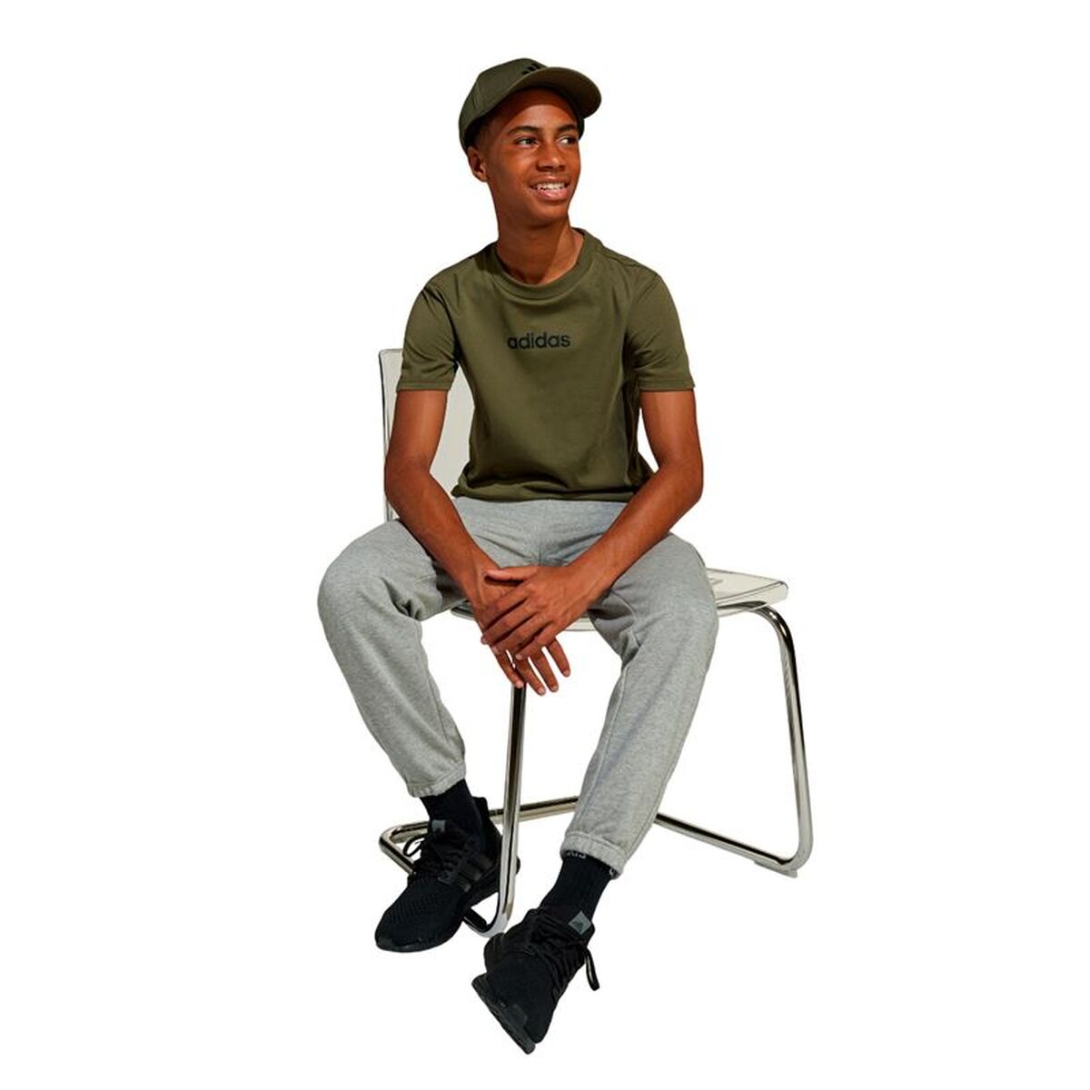 Child’s Short Sleeve T-Shirt Adidas Lin 160 Black Khaki