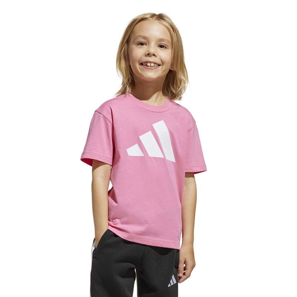 Child’s Short Sleeve T-Shirt Adidas Essentials Big Logo White Pink