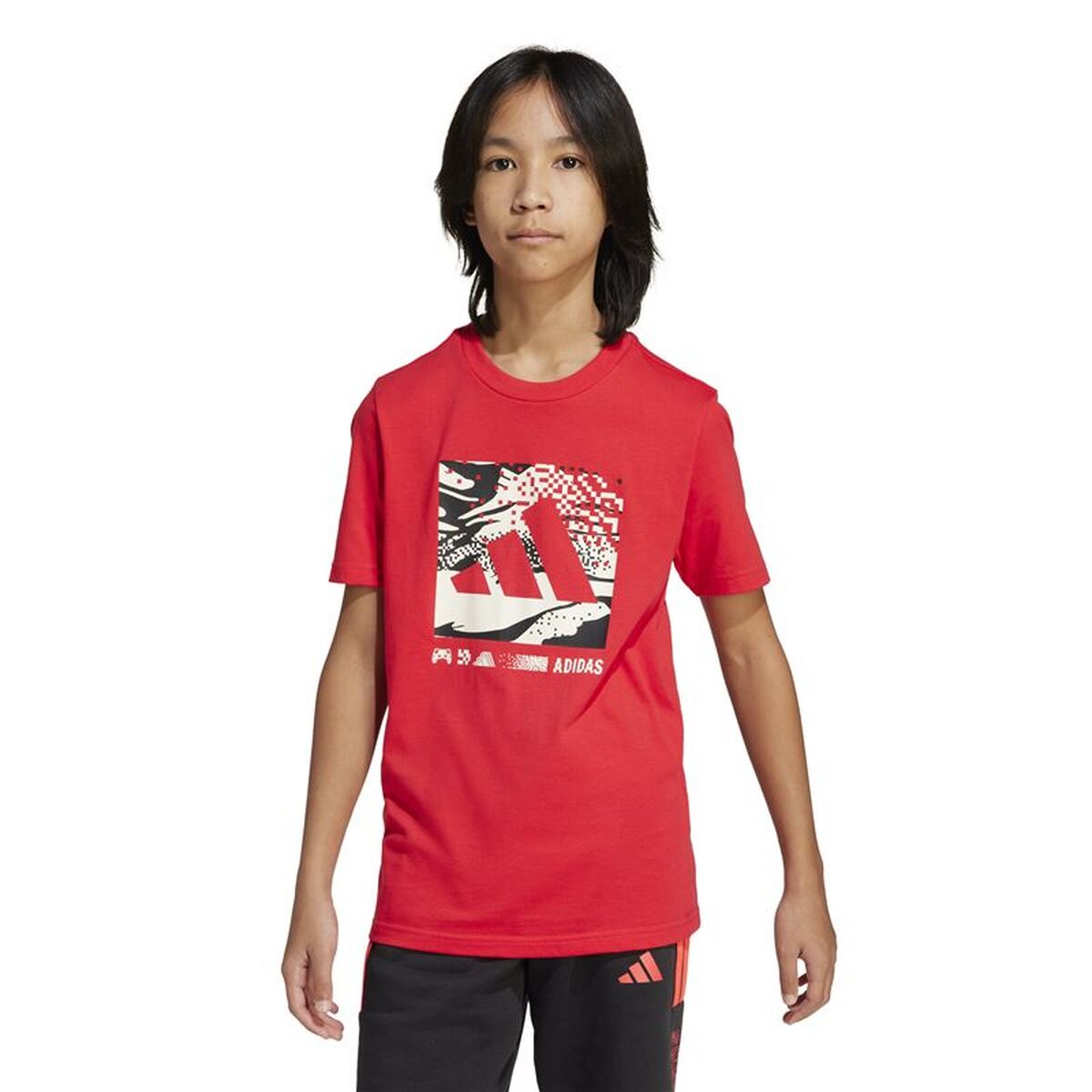 Child’s Short Sleeve T-Shirt Adidas Camo Logo Red