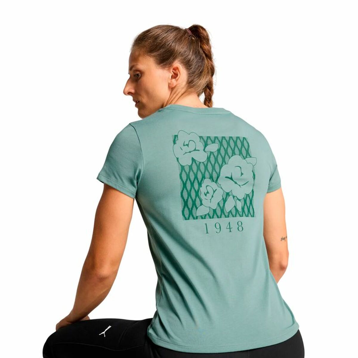 Womens Short Sleeve T-Shirt Puma Graphics Train Conce Green