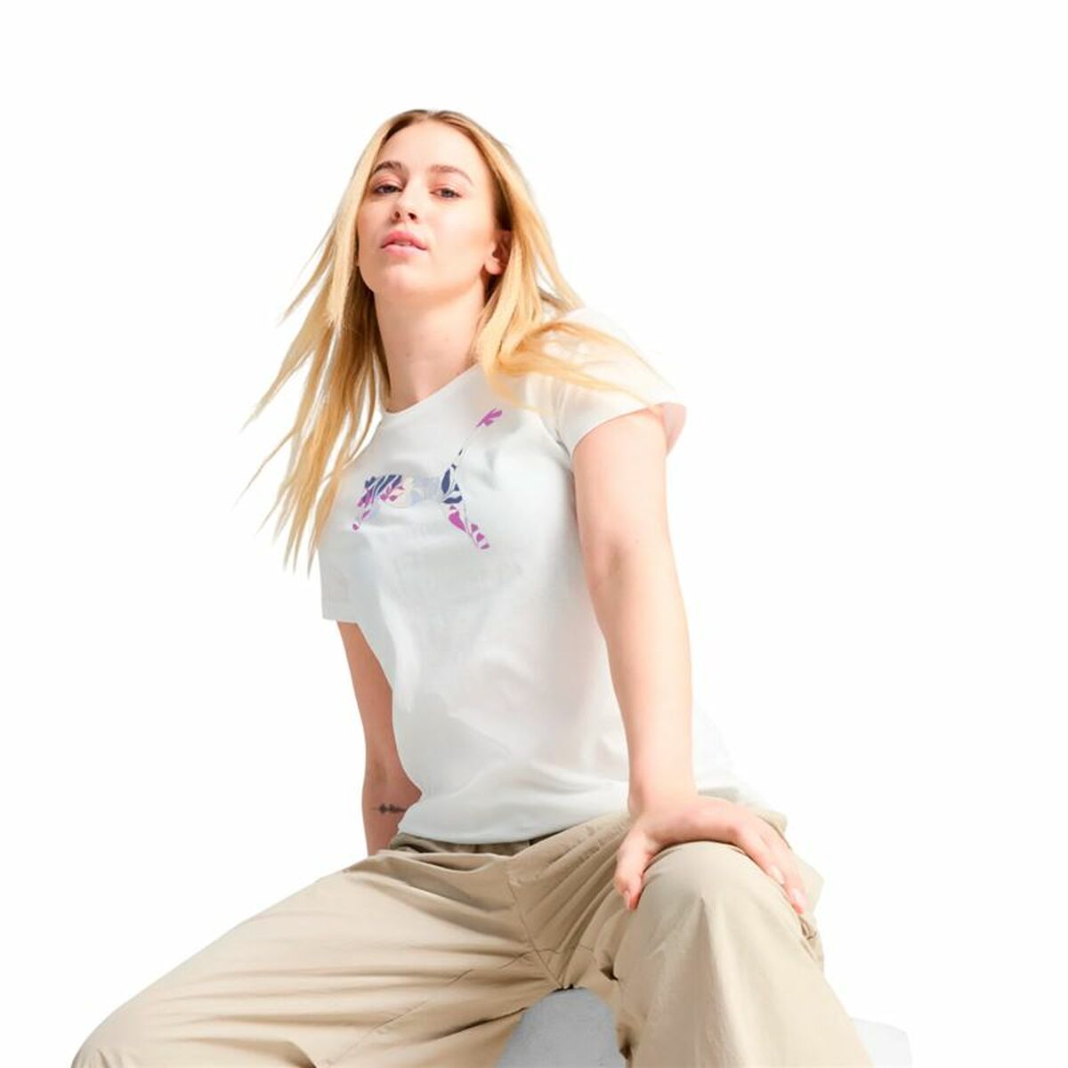 Womens Short Sleeve T-Shirt Puma Graphics Floral White (M)