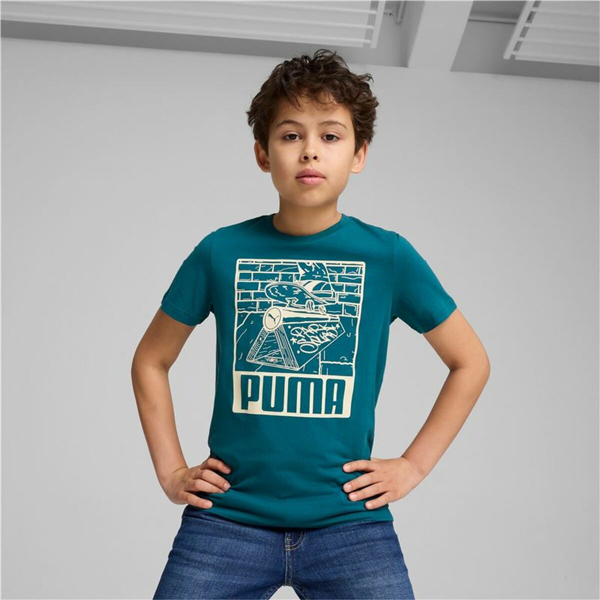 Child’s Short Sleeve T-Shirt Puma Ess+ Mid 90S Graphic Blue
