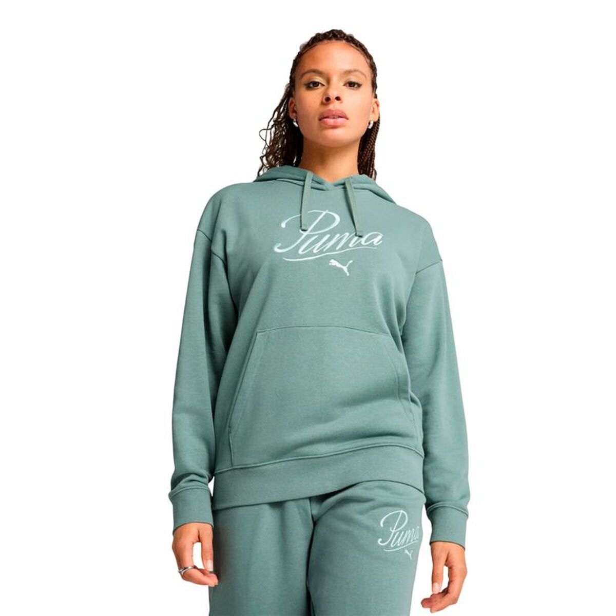 Womens Hoodie Puma Puma Essentials Script Comfort H Blue Green