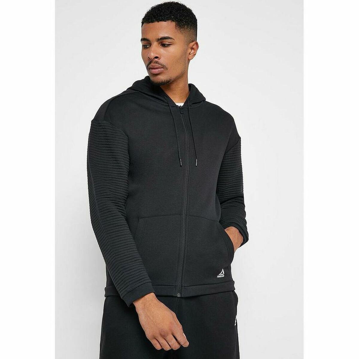 Mens Zipped Hoodie Reebok WOR FLEECE FZ HOOD EC0900 Black