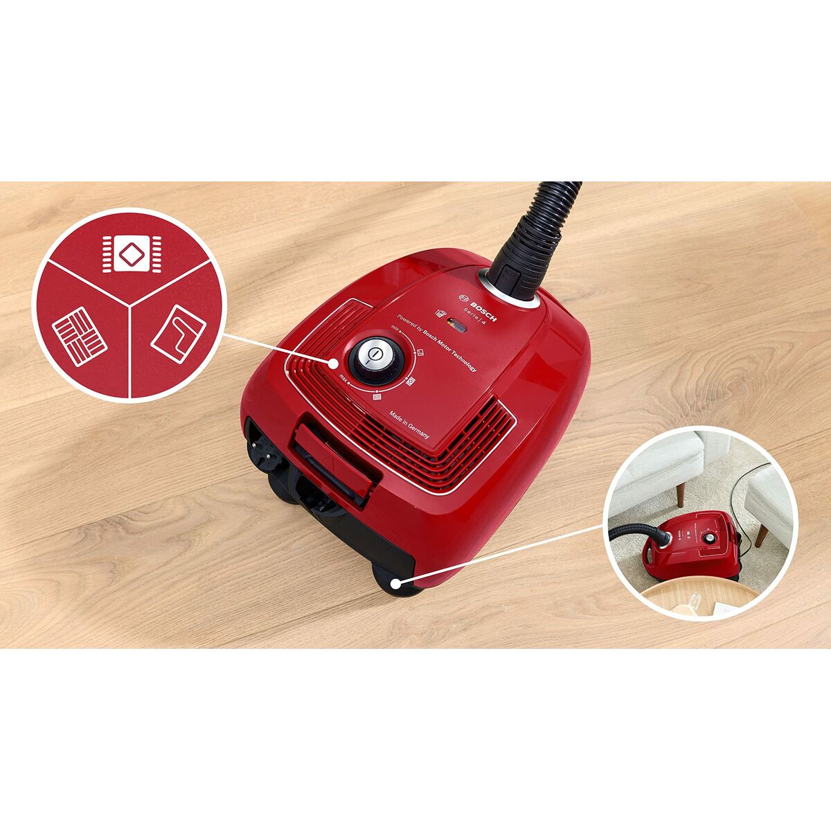 vacuum cleaner BOSCH BGB38RD2 Black Red rouge 600 W