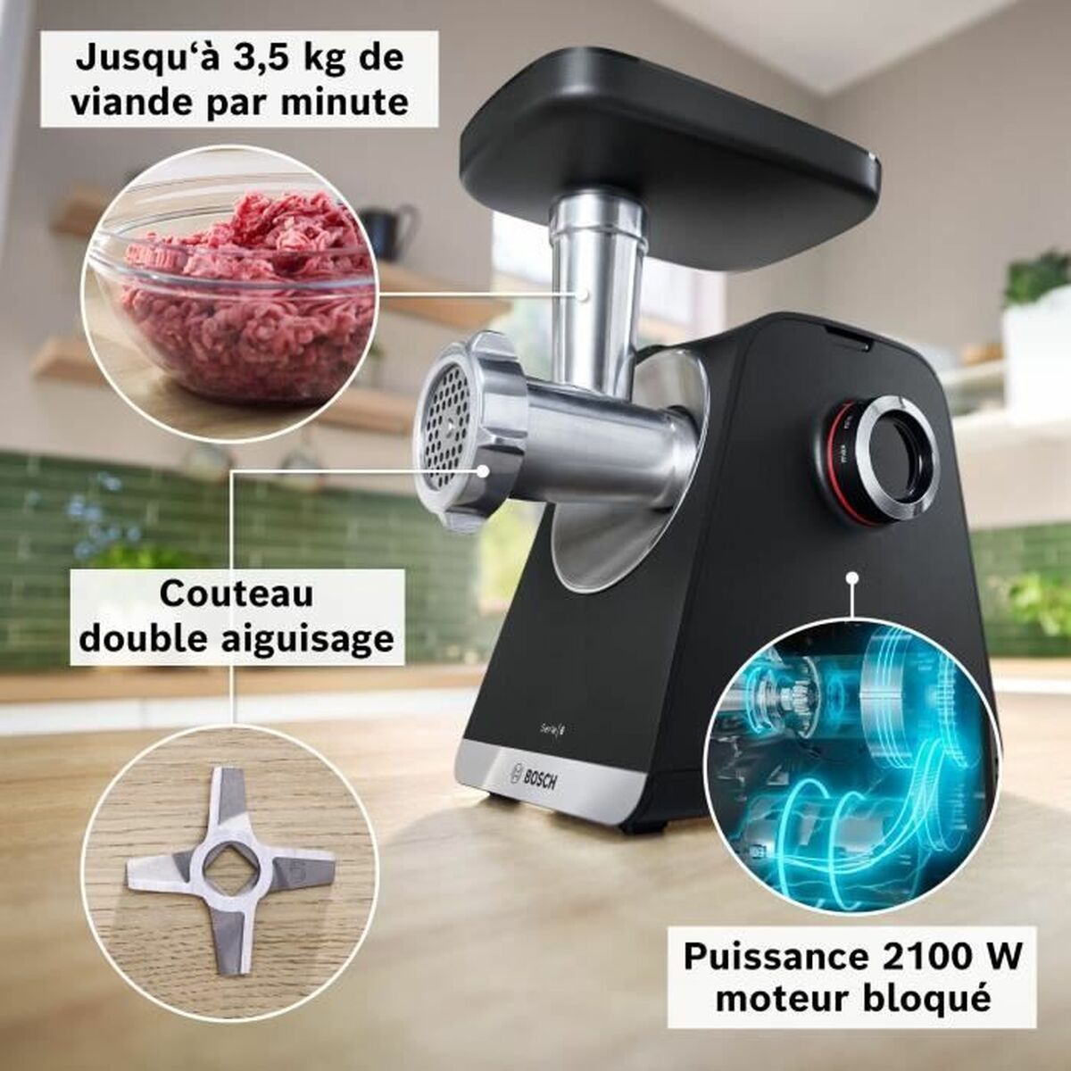 Mincer BOSCH Serie 6 MFWS640B Black Stainless steel Plastic 500 W 350 ml 1,3 Kg/min