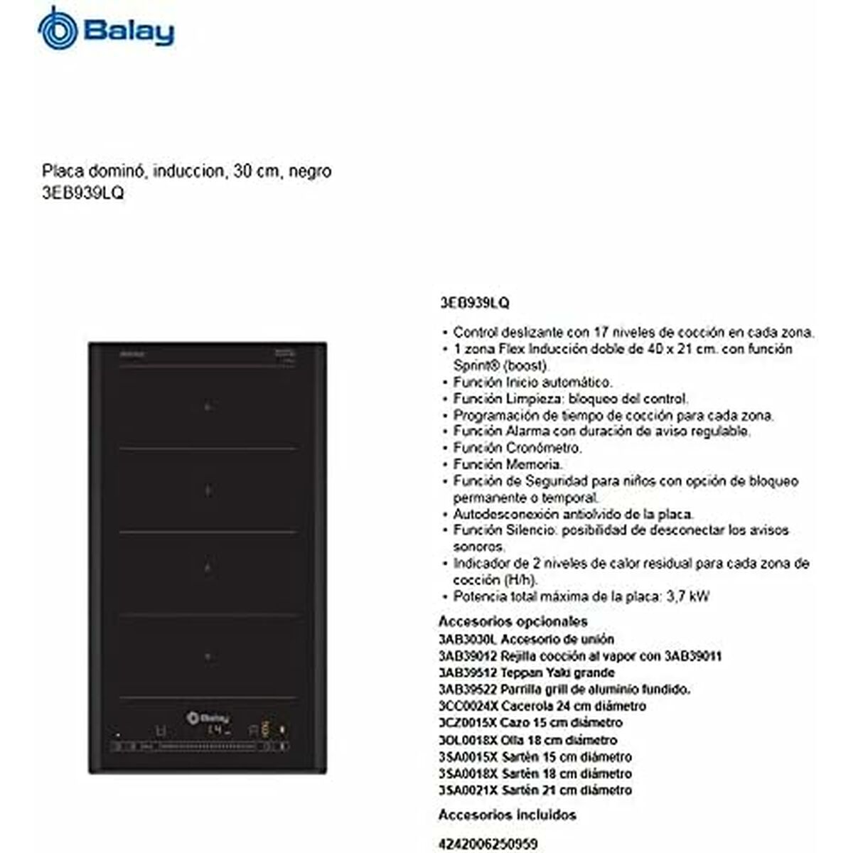 Induction Hot Plate Balay 3EB939LQ