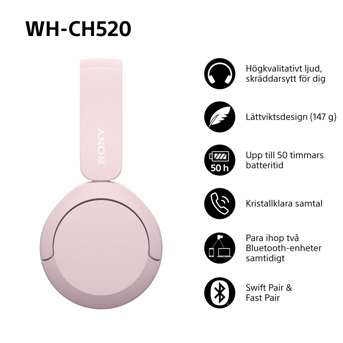 Headphones with Headband Sony WHCH520P      * Pink
