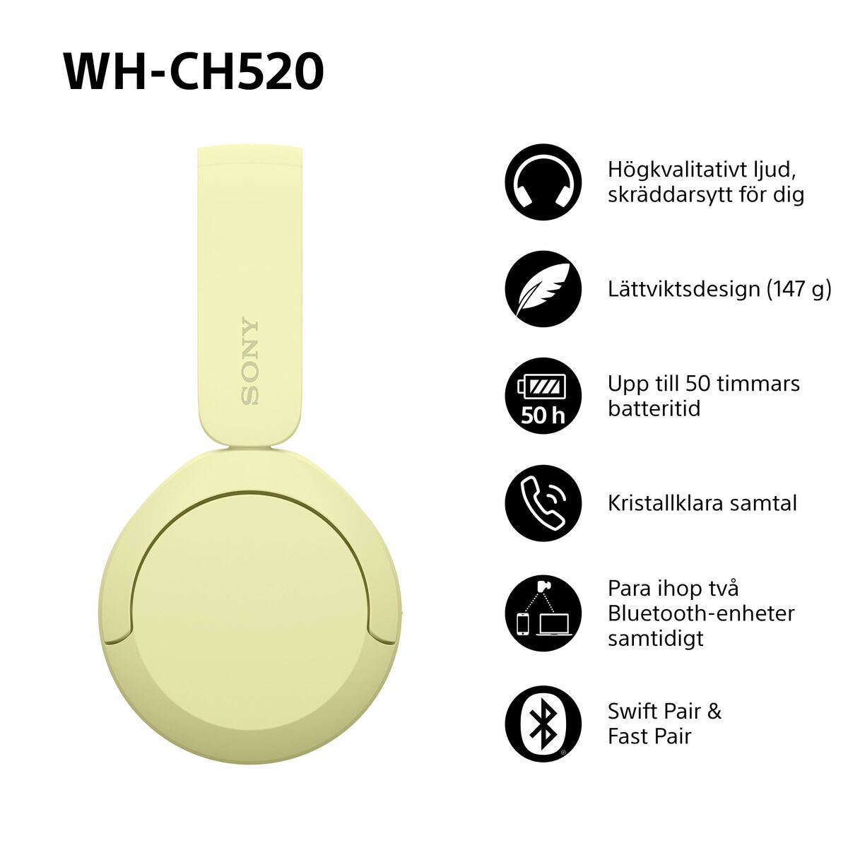 Headphones with Headband Sony WHCH520Y * Yellow