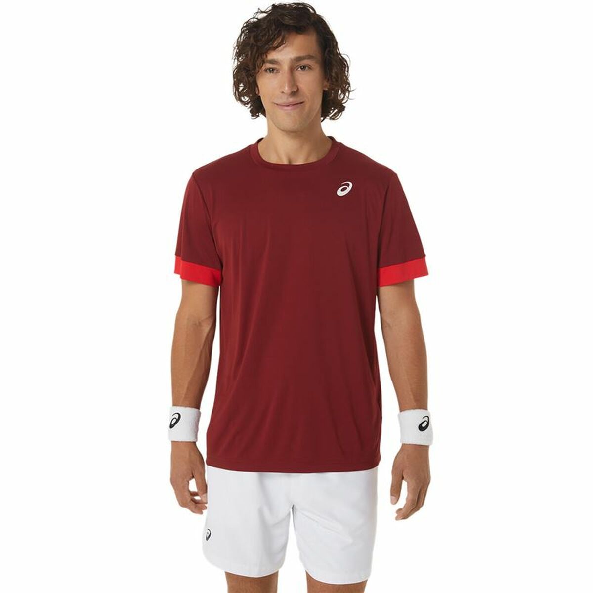 Menâs Short Sleeve T-Shirt Asics Court Dark Red Tennis Menâs Short Sleeve T-Shirt Asics Court Dark Red Tennis
