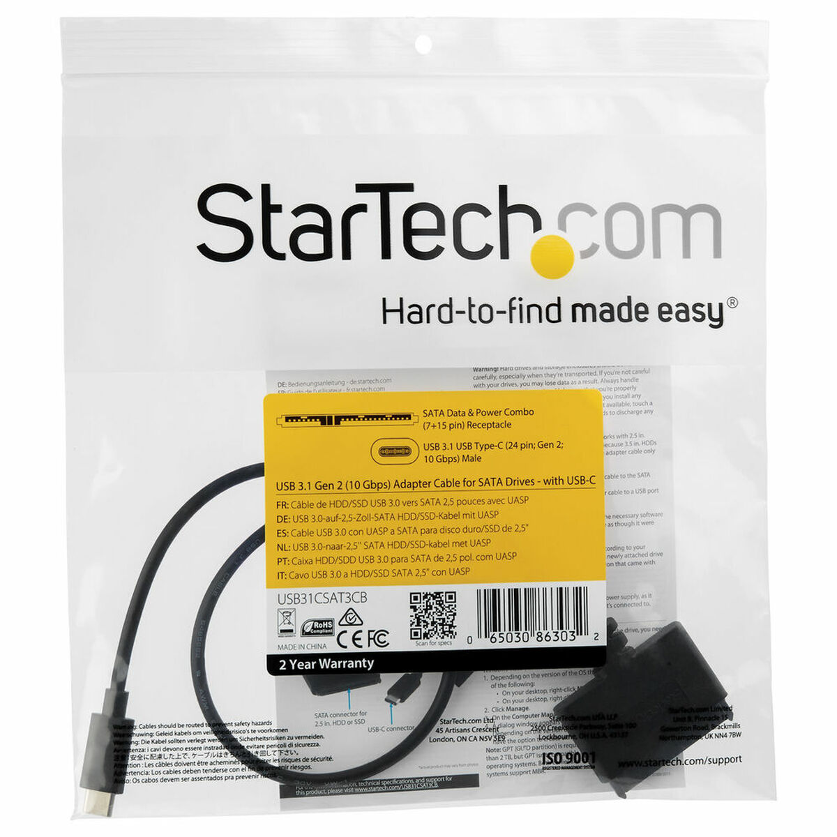 USB to SATA Hard Disk Adaptor Startech USB31CSAT3CB 2.5″