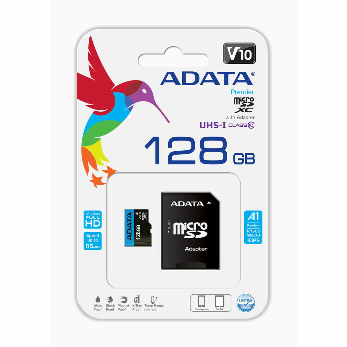 Micro SD Memory Card with Adaptor Adata AUSDX128GUICL10A1-RA1 128 GB Micro SD Memory Card with Adaptor Adata AUSDX128GUICL10A1-RA1 128 GB