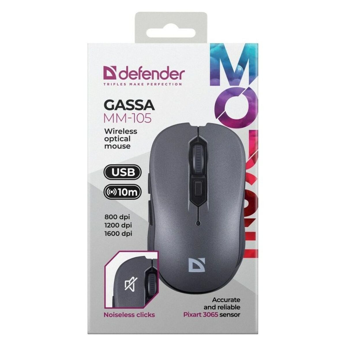 Wireless Mouse Defender GASSA MM-105 RF SILENT Grey 1600 dpi