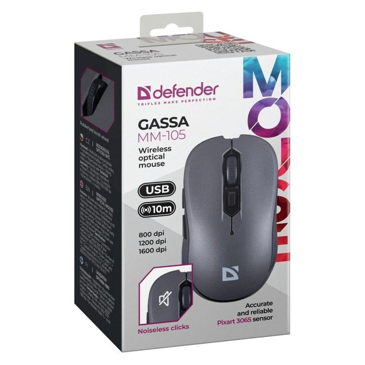 Wireless Mouse Defender GASSA MM-105 RF SILENT Grey 1600 dpi
